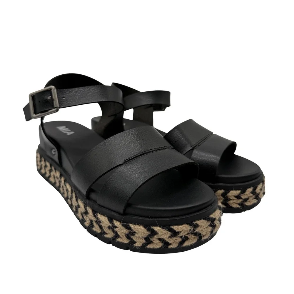 MIA Flylydia Platform Sandal Women 8 Black Excellent Espadrille Lug Sole Strappy